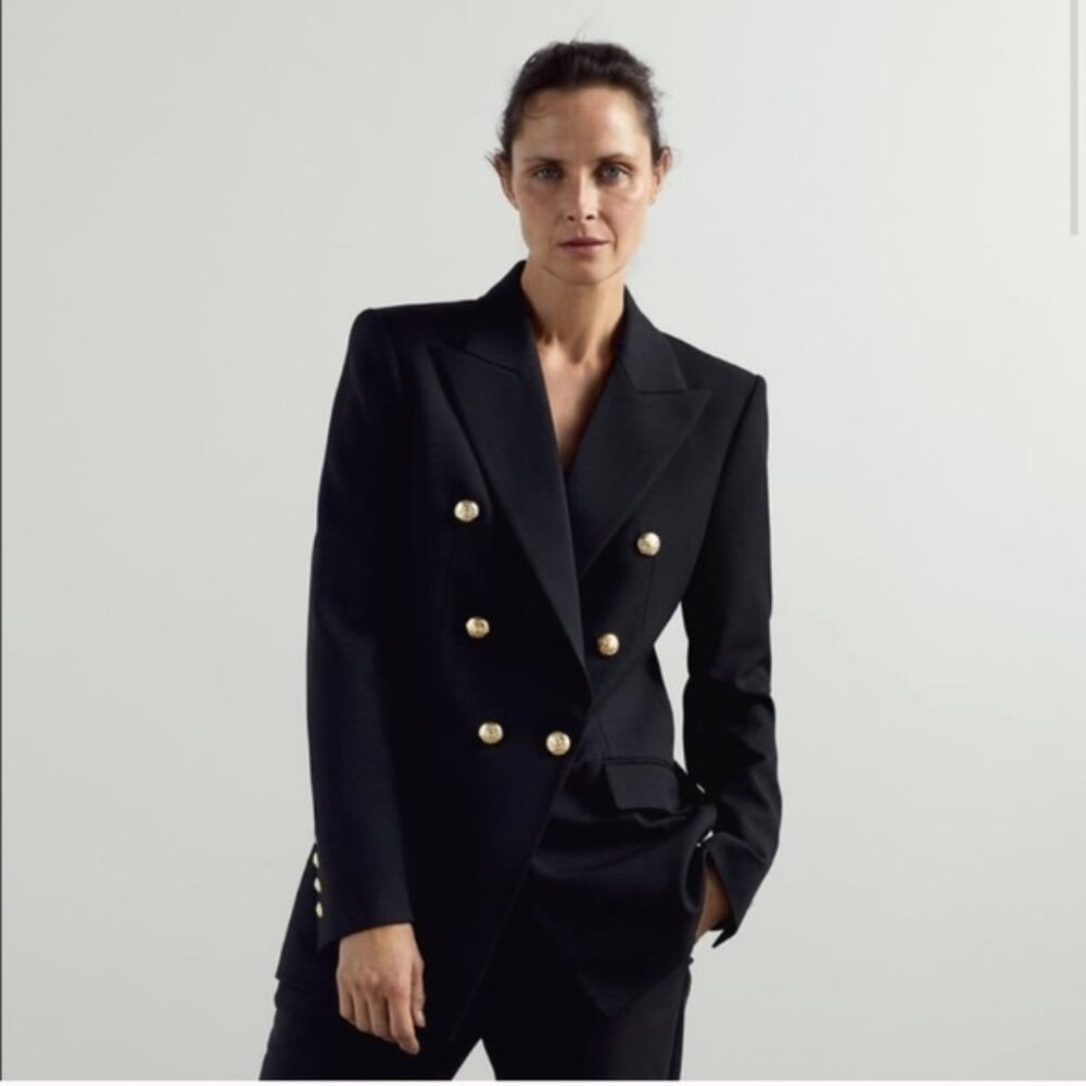 Zara Balmain Style Black Blazer with Gold Buttons, NWT, XS